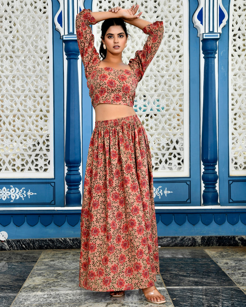 Pink Floral Skirt Coord Set