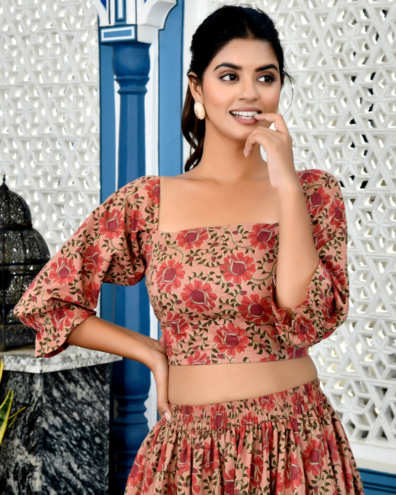 Pink Floral Skirt Coord Set