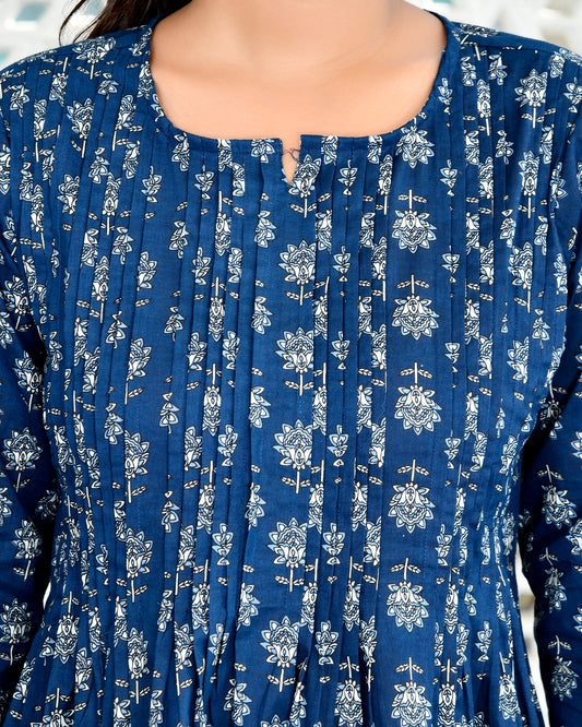 Indigo Pleated Top