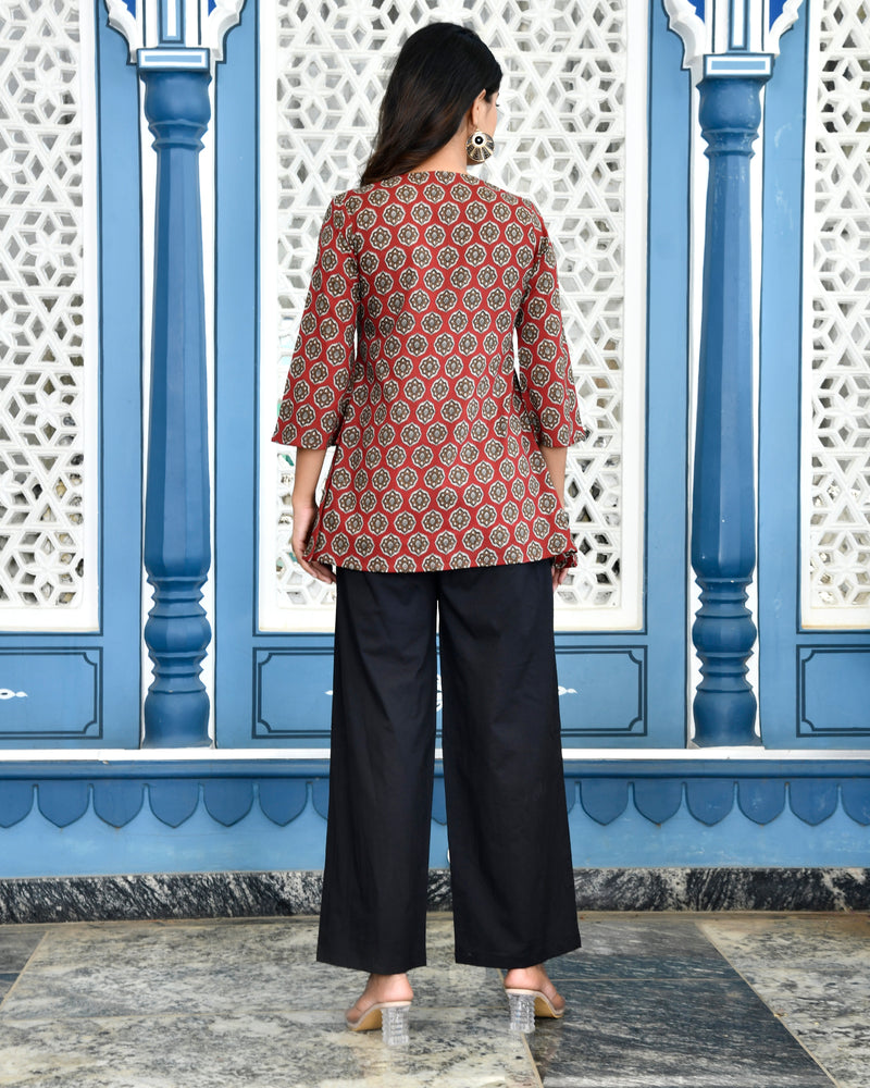 Red Black V-Line Co-ord Set