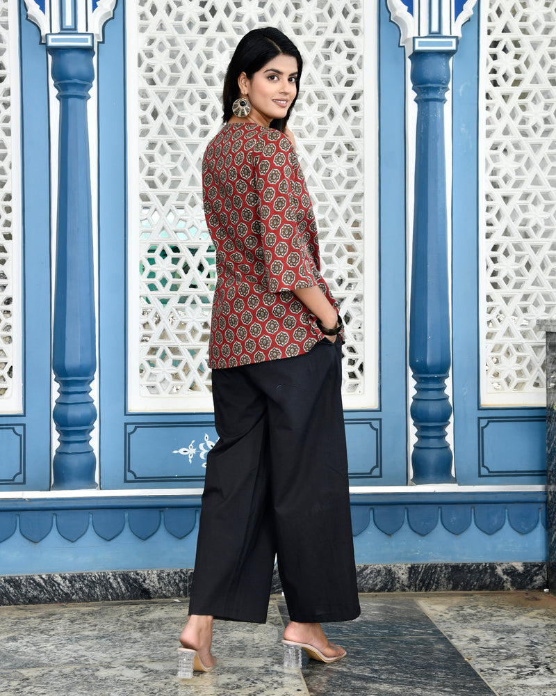 Red Black V-Line Co-ord Set