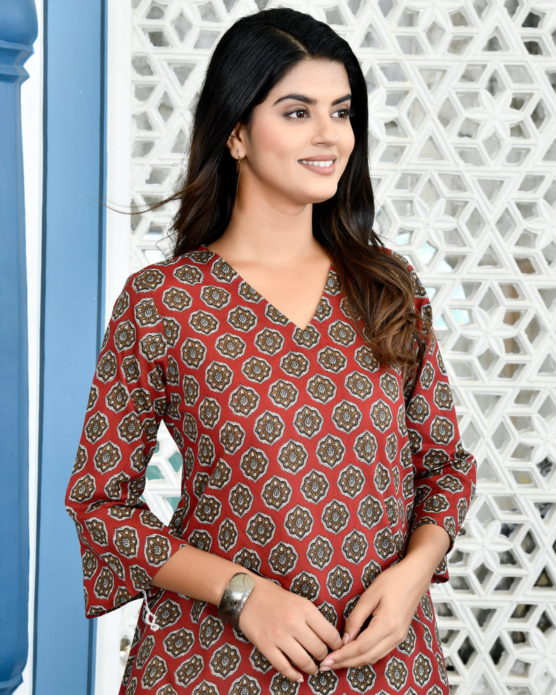 Red Black V-Line Co-ord Set