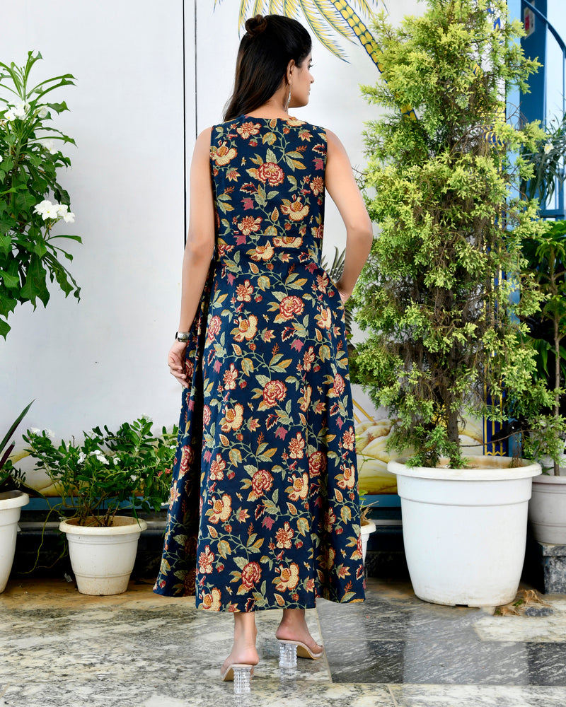 Indigo Sleeveless Neckline Dress