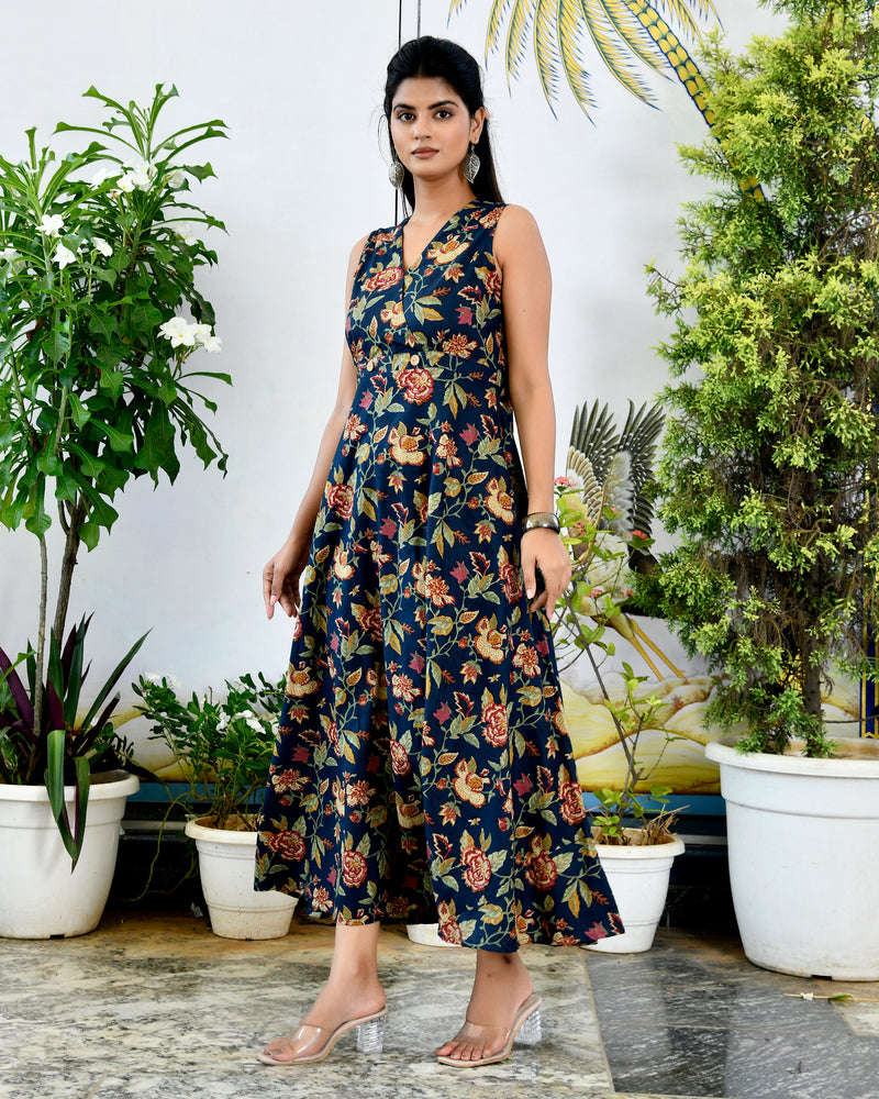 Indigo Sleeveless Neckline Dress