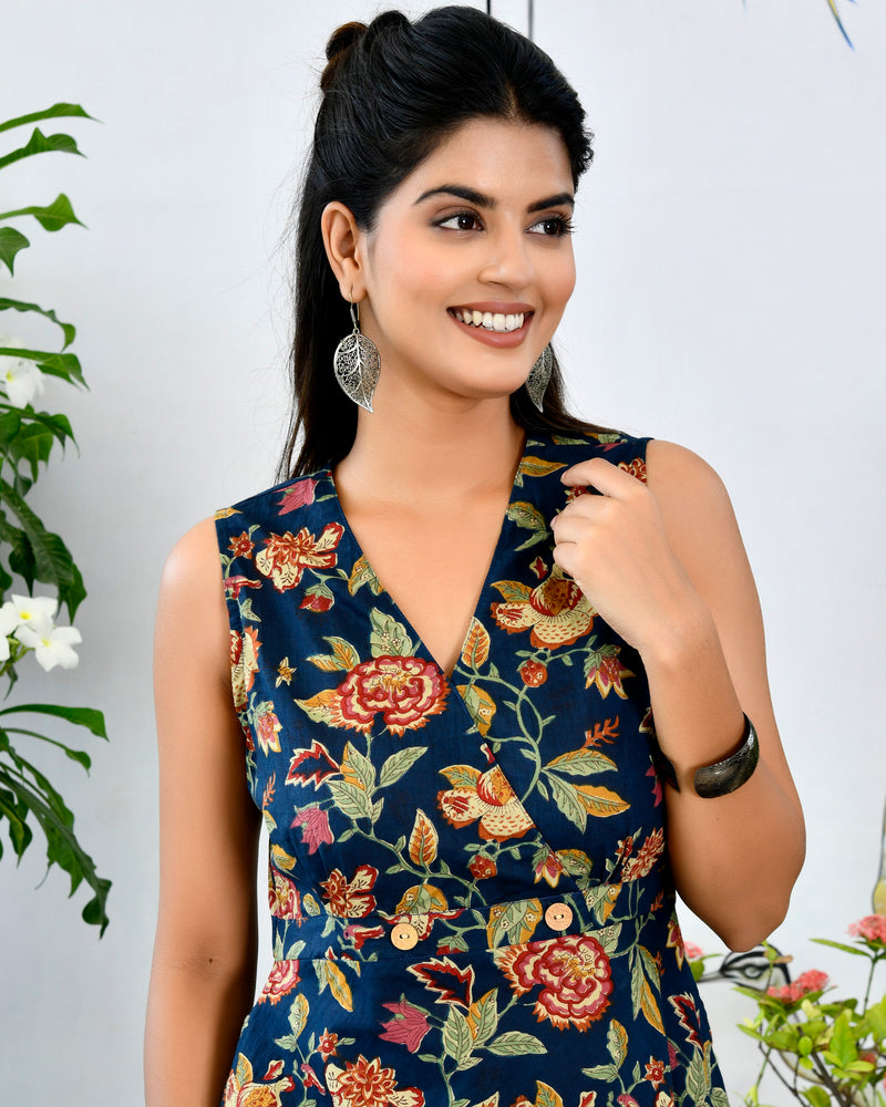 Indigo Sleeveless Neckline Dress