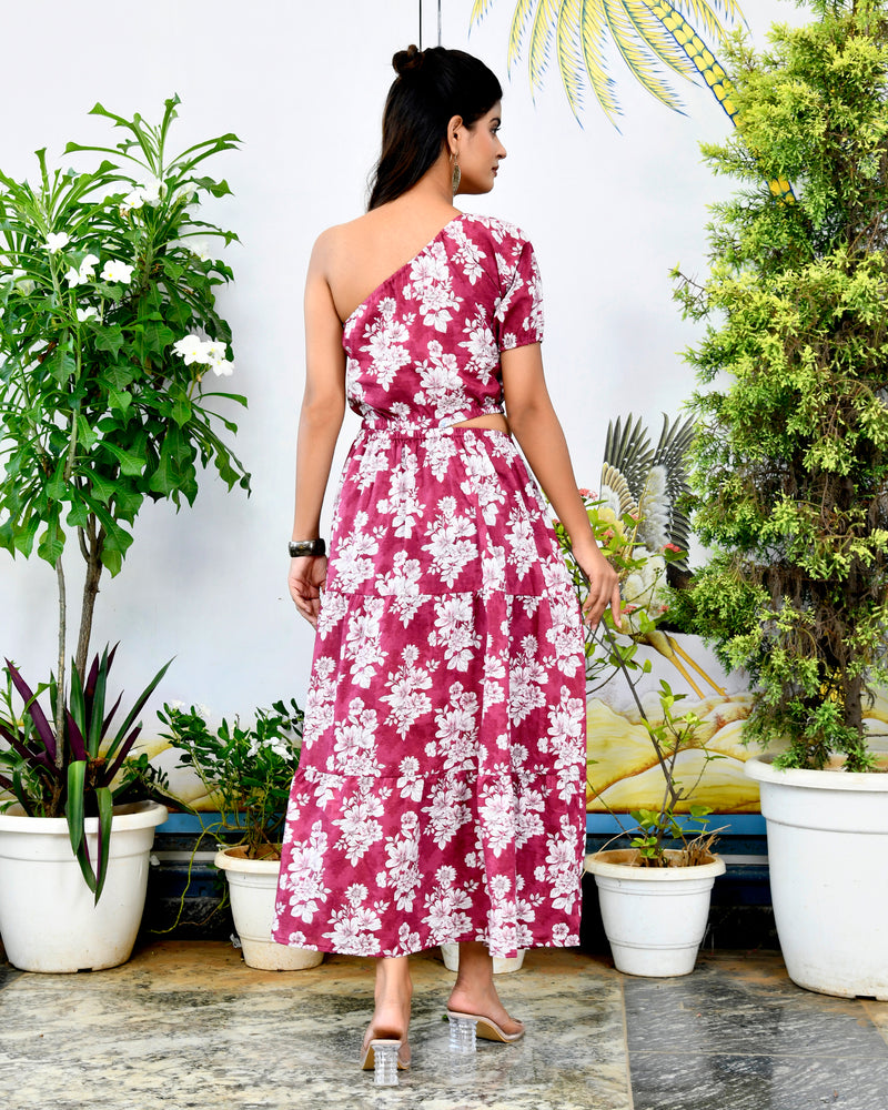 Berry Color Ethnic Printed Dress