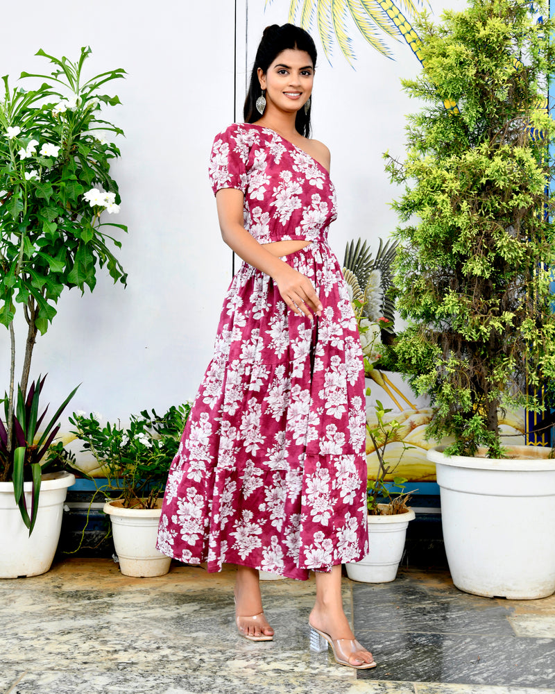 Berry Color Ethnic Printed Dress