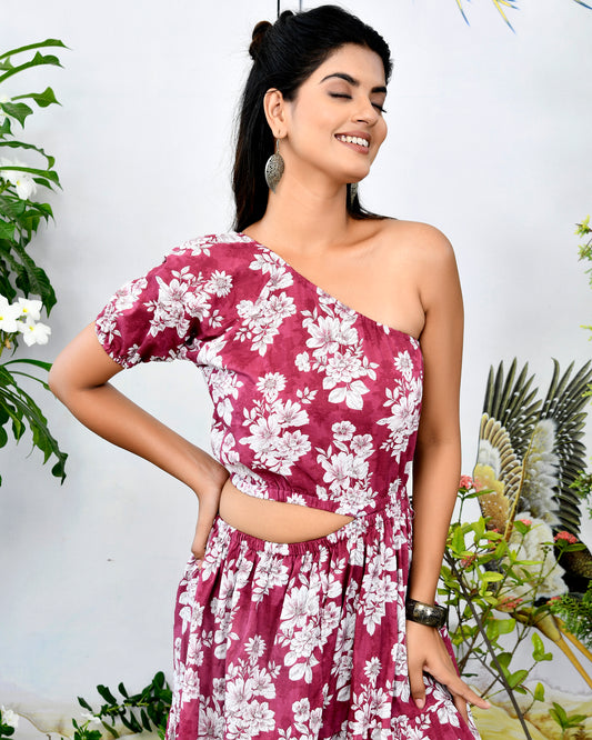 Berry Color Ethnic Printed Dress