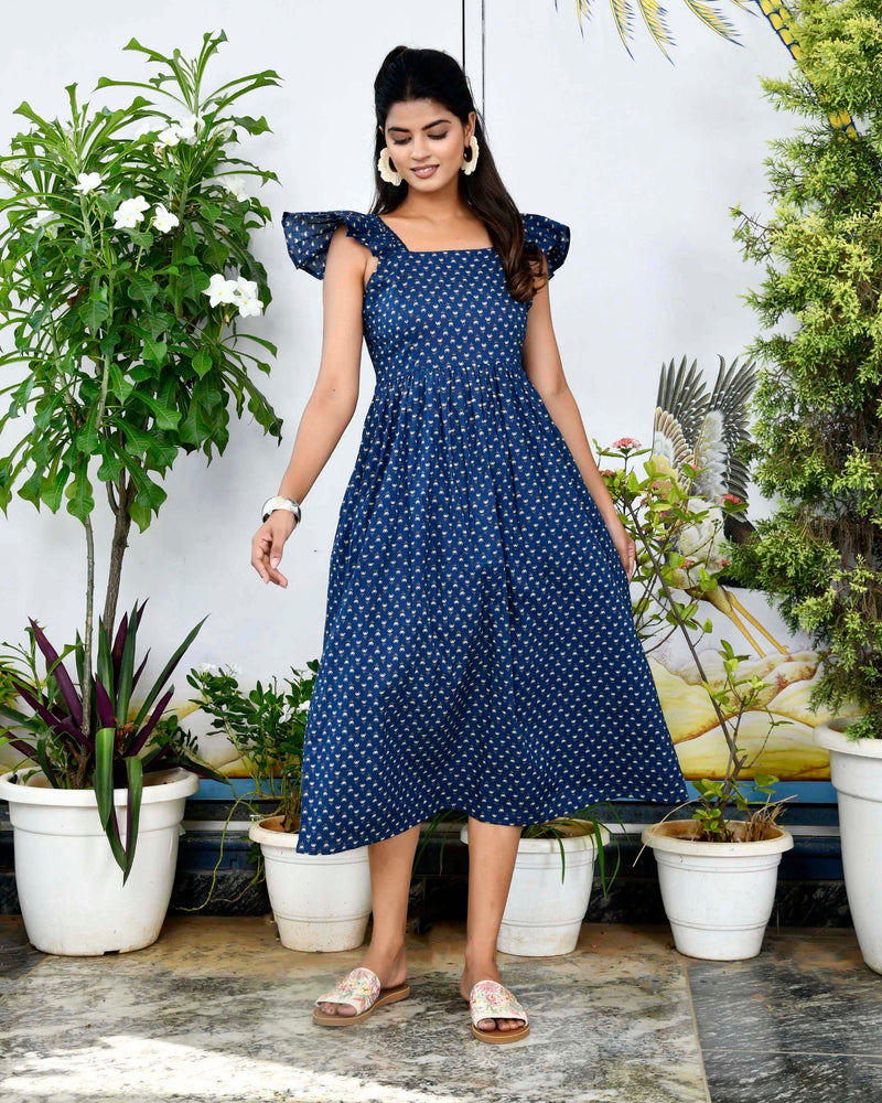 Indigo Sqaure Neckline Dress