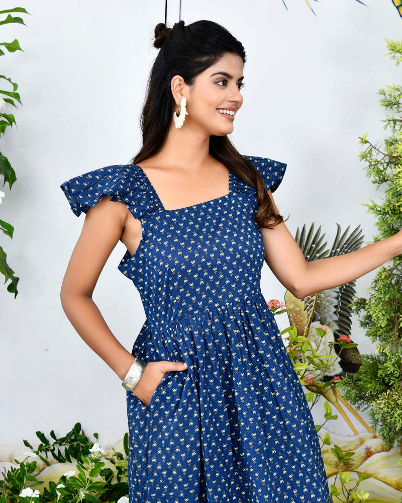 Indigo Sqaure Neckline Dress