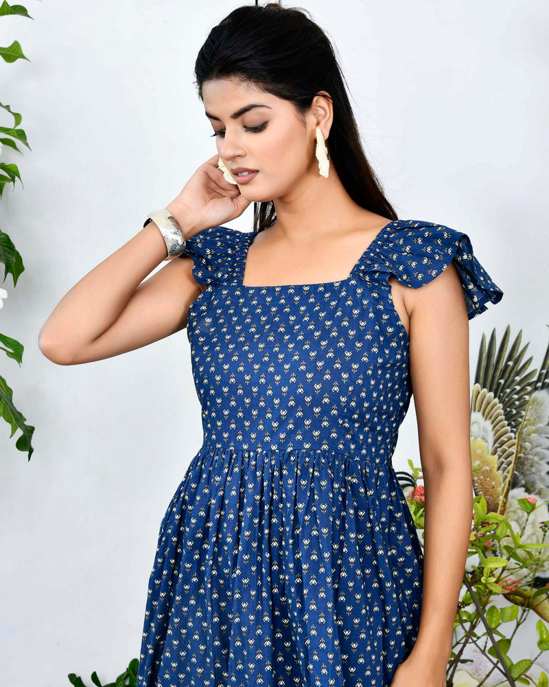 Indigo Sqaure Neckline Dress