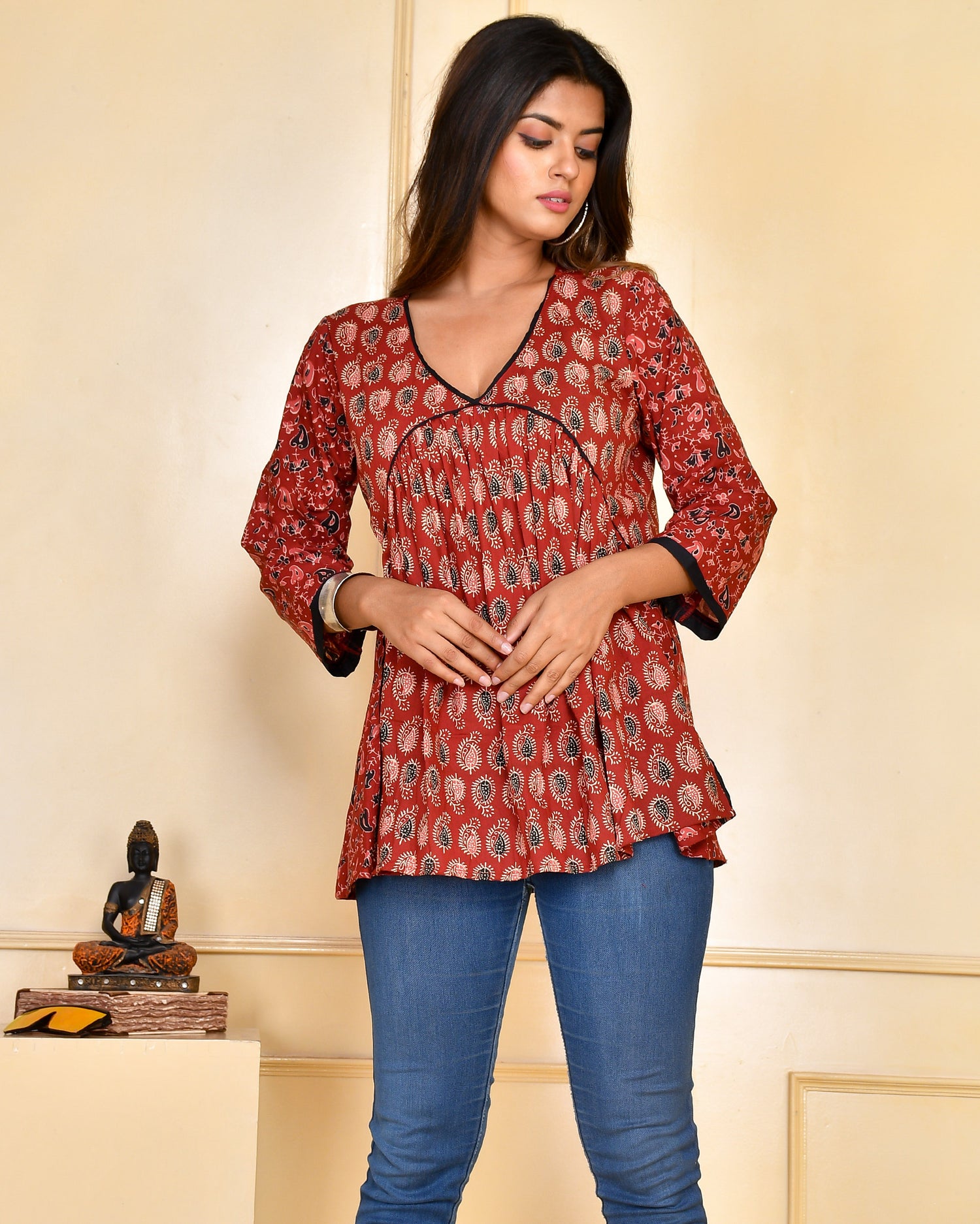 Red Gathered Top