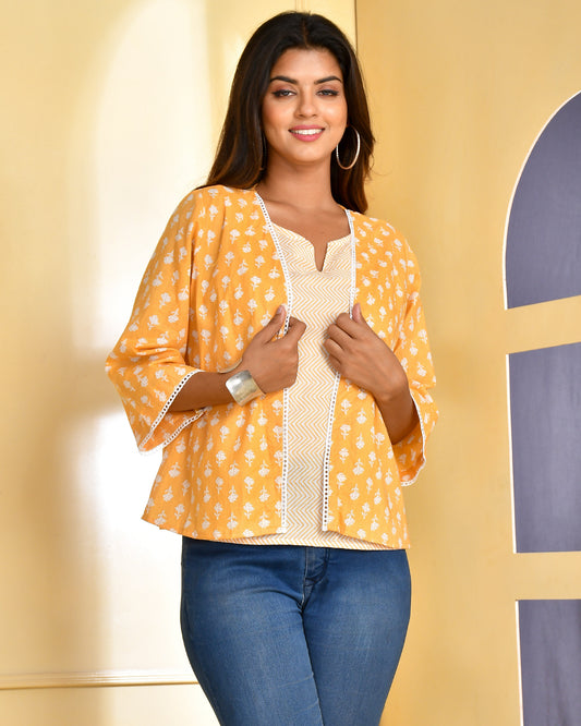 Butter Yellow Line Top with Jacket