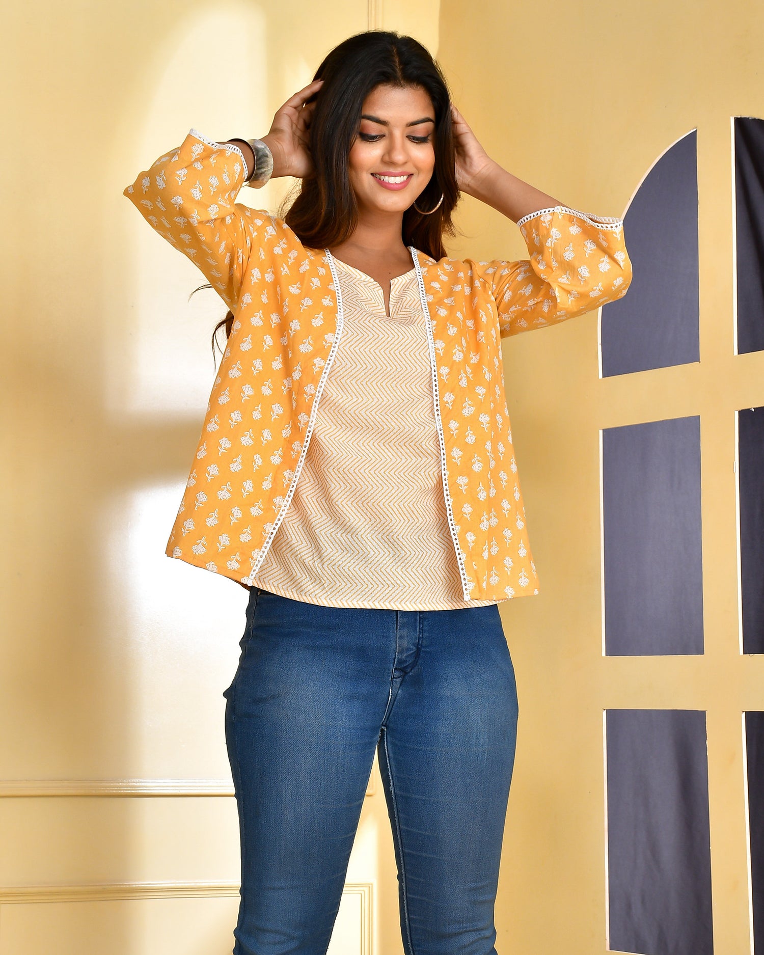 Butter Yellow Line Top with Jacket