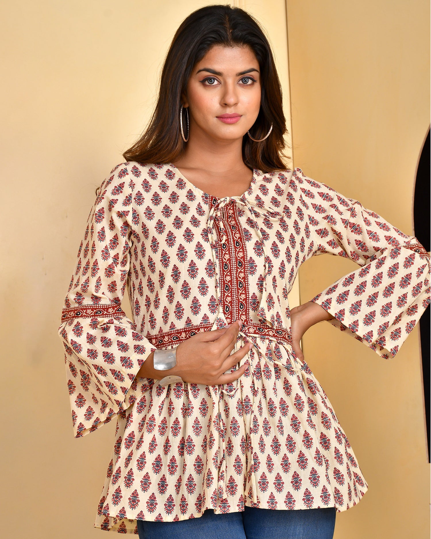 Beige Gathered Top