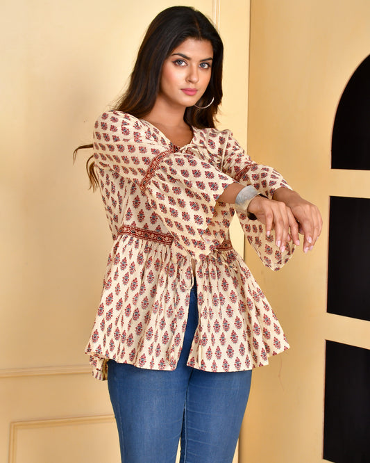 Beige Gathered Top