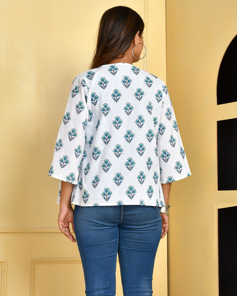 Mint Green Jaal Top with White Jacket