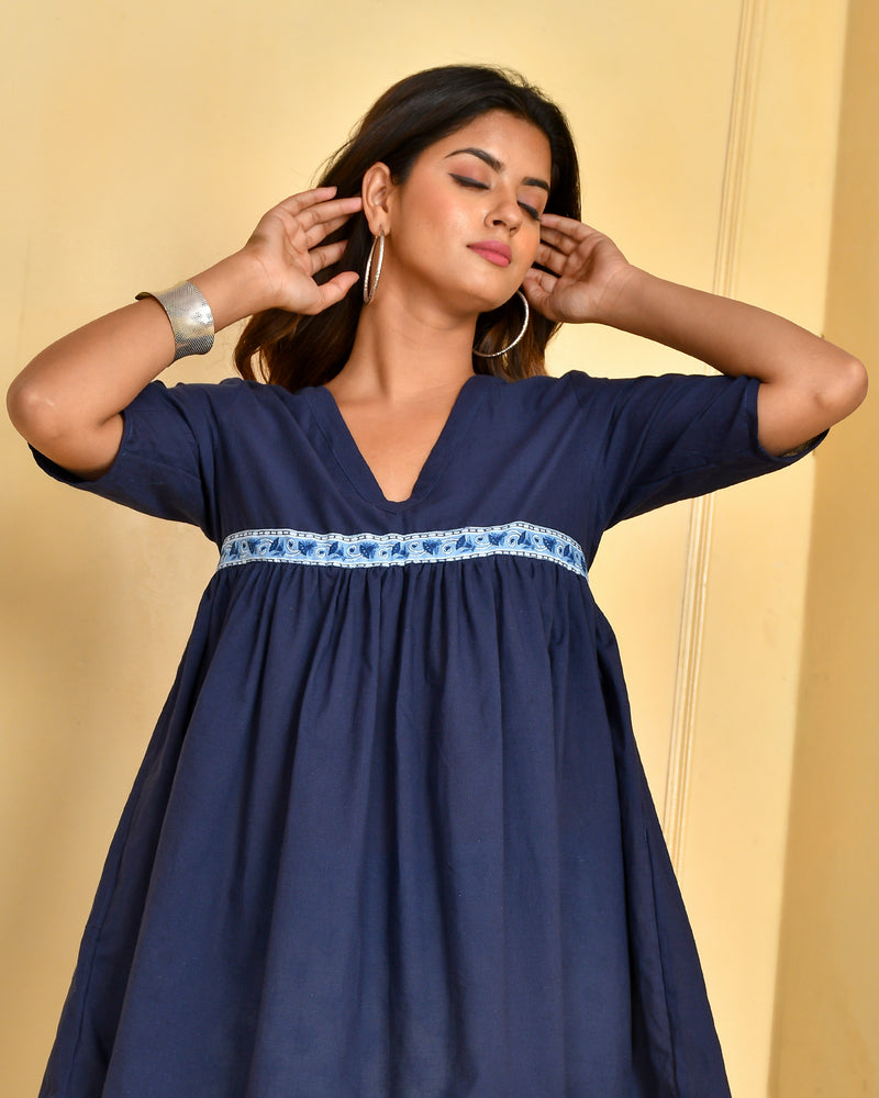 Indigo Blue Cotton Gathered Coord Set