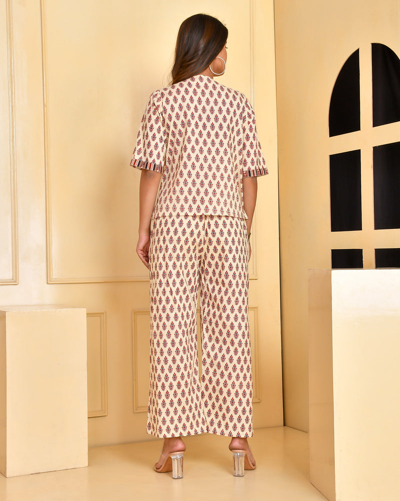 Beige Bagru Style Coord Set