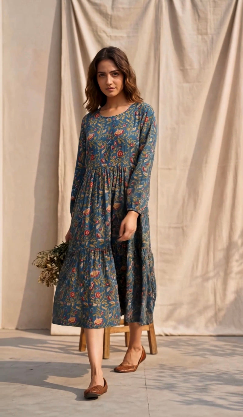 Teal Jal Print Dress with Speghtie