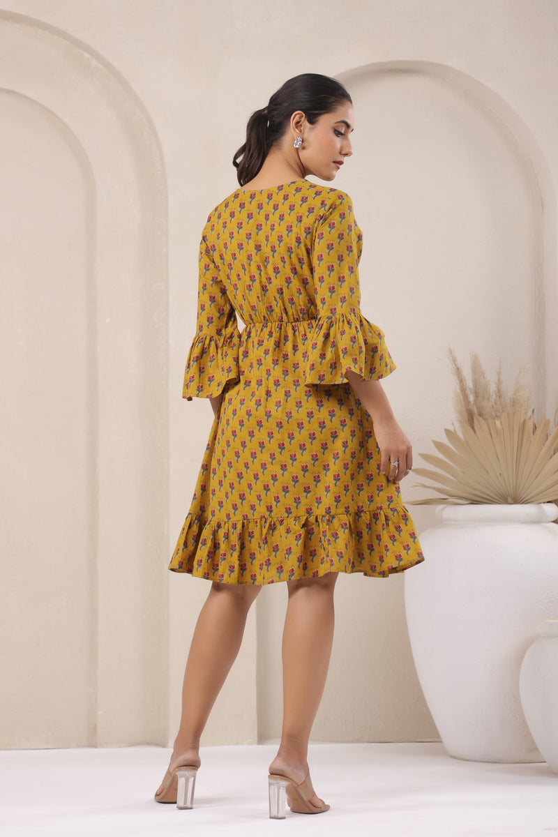 Mustard Flare Sleeve Dress