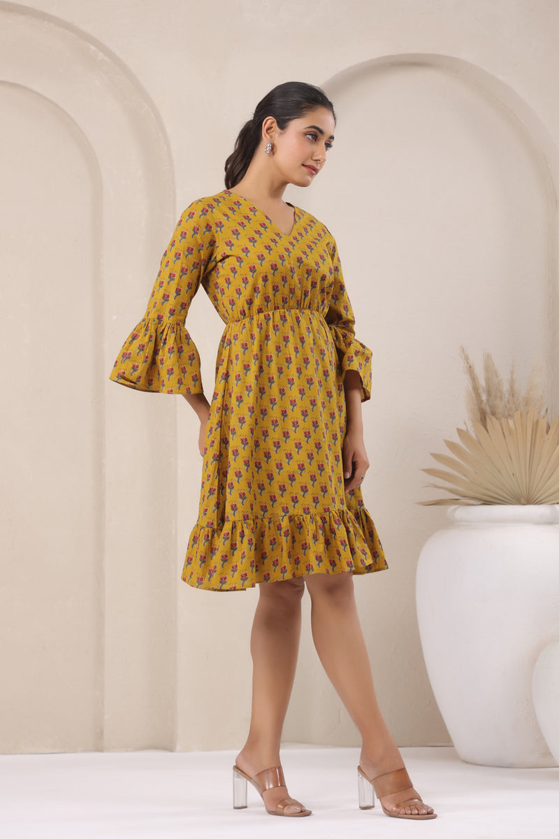 Mustard Flare Sleeve Dress