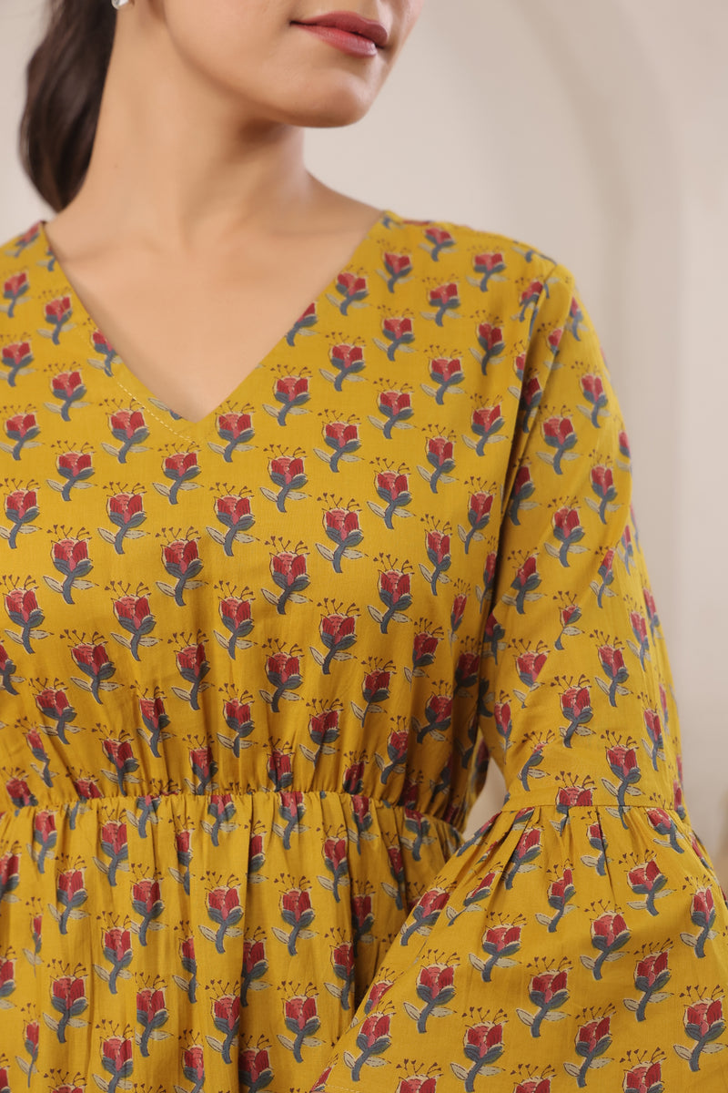 Mustard Flare Sleeve Dress