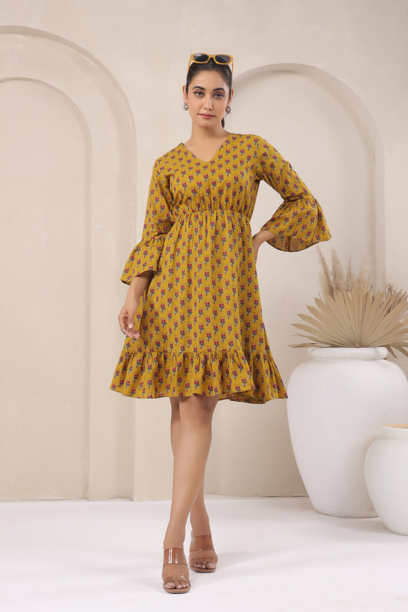 Mustard Flare Sleeve Dress